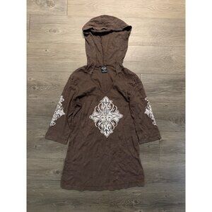 Sledge USA Womens Graphic Print T-Shirt Sz XL Brown 2000s Y2K Hoody Goth